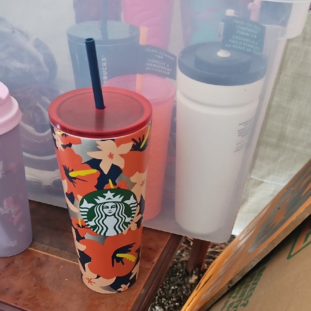 Starbucks Vibrant Floral Tumbler with Red Lid
